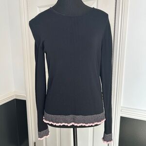 Kasper Knits Black Sweater with Pink Trim Size M